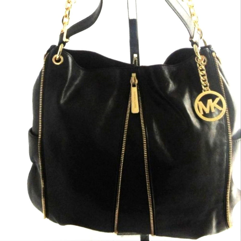 Michael Kors Newman Large Shoulder Tote Black Python-embossed Patent Leather